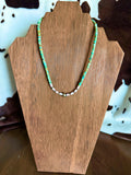 Green Heishi & Pink Conch Stacker Necklace