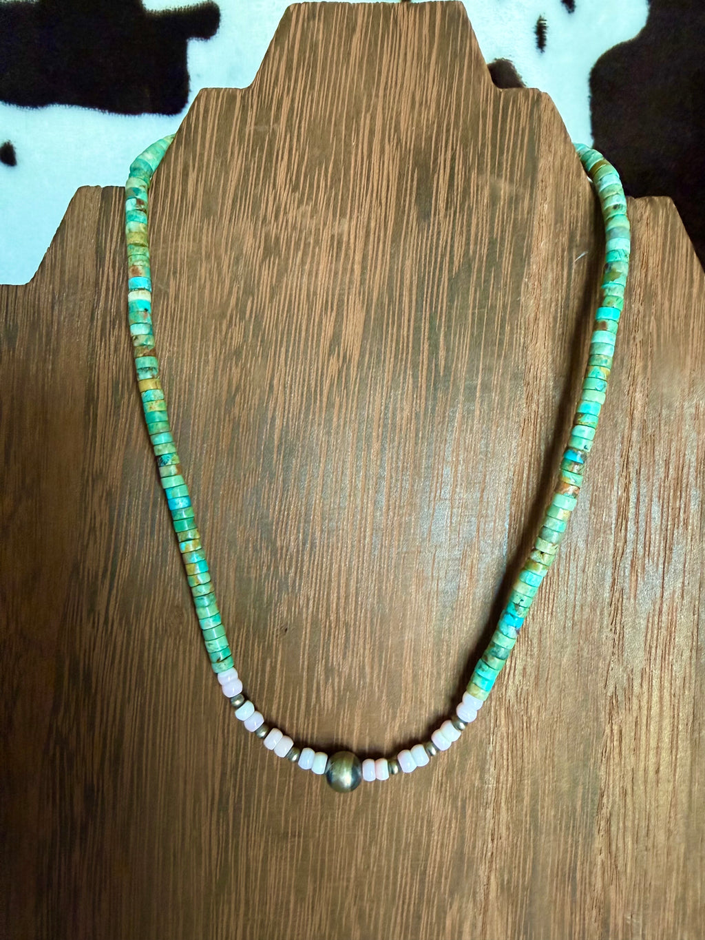 Green Heishi & Pink Conch Stacker Necklace