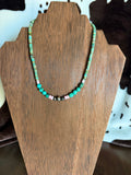 Green Heishi, Nugget Turquoise, and Pink Conch Stacker Necklace