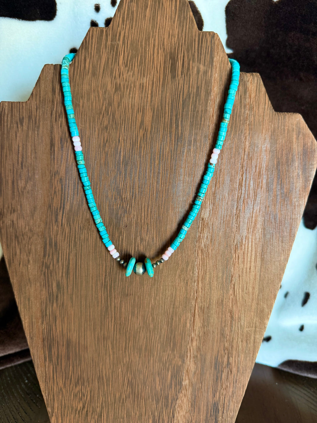 Blue Heishi &  Pink Conch Stacker Necklace