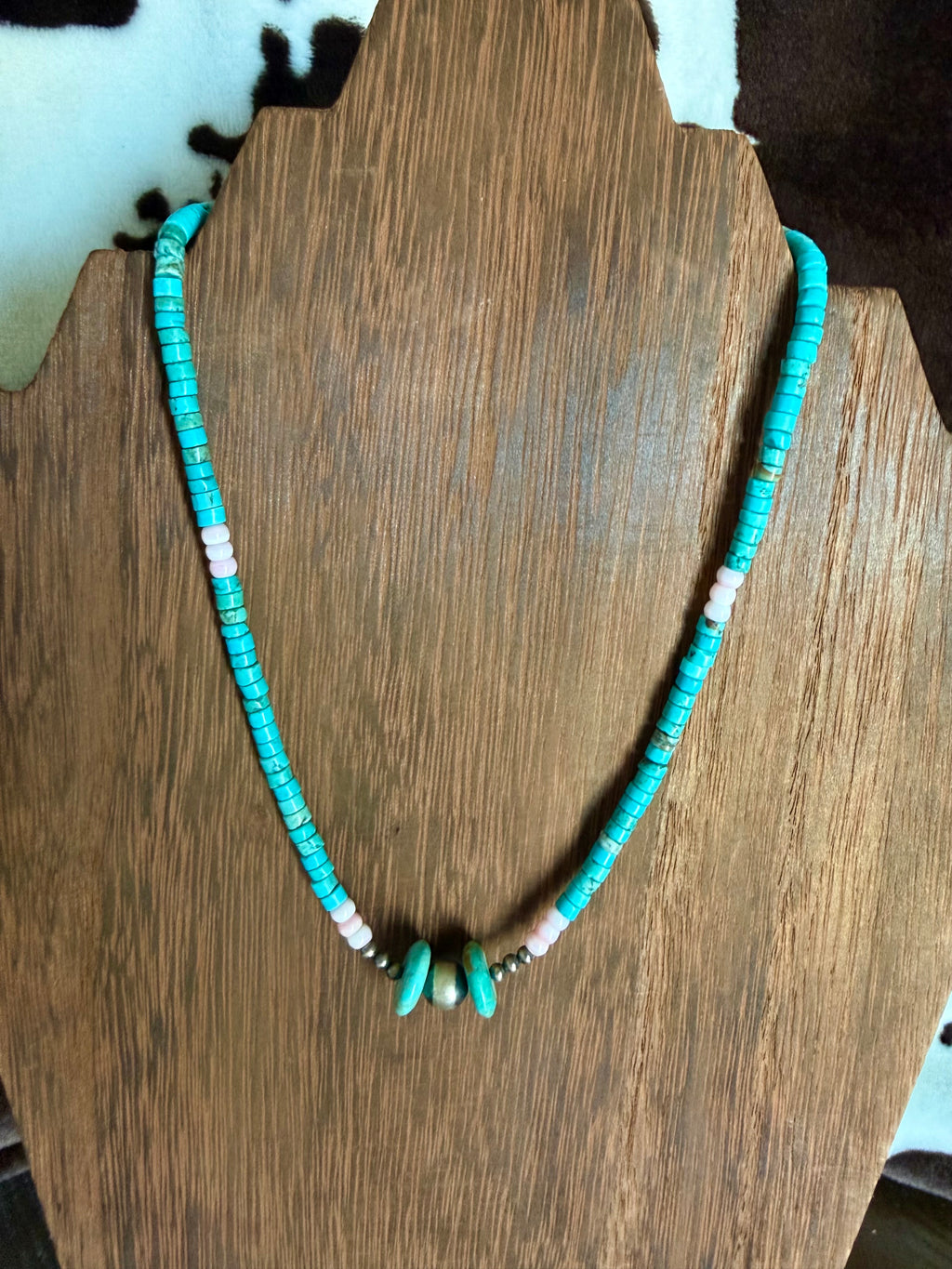 Blue Heishi &  Pink Conch Stacker Necklace