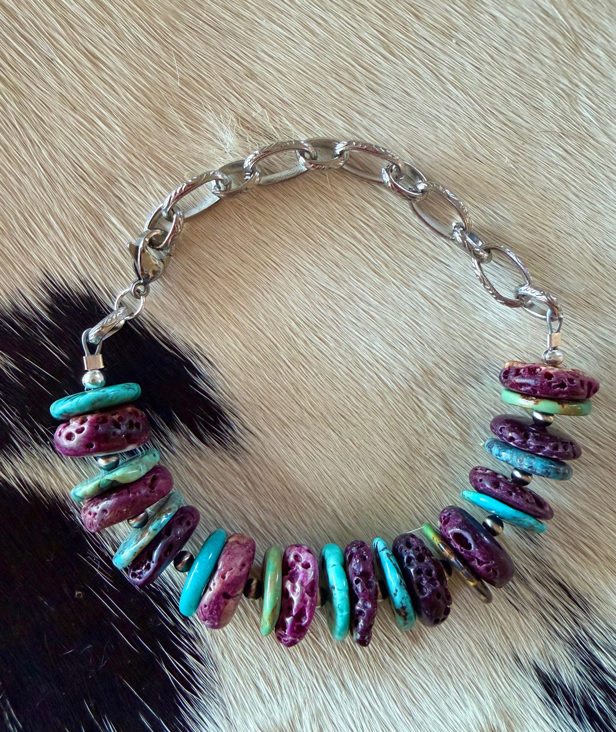 The Purple Spiny and Turquoise Chain Link Bracelet
