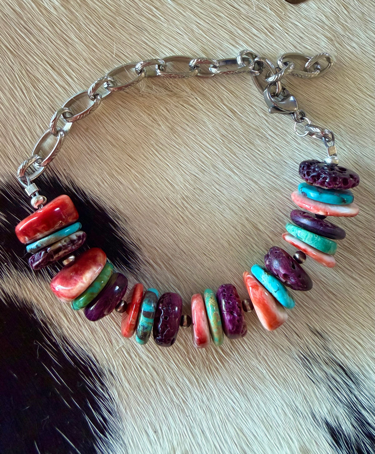 The Red Spiny, Purple Spiny, and Turquoise Chain Link Bracelet